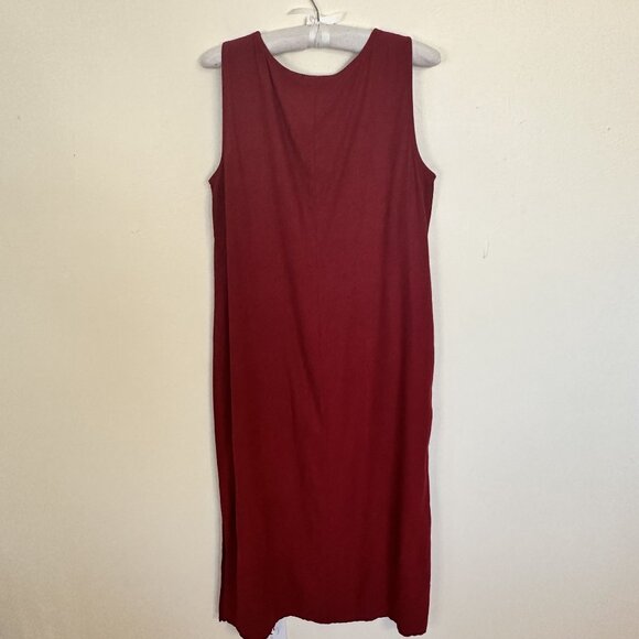 Vtg Womens Red Linen Maxi Dress Shift Medium 90s Sleeveless Studio Ease Petite - Picture 4 of 8